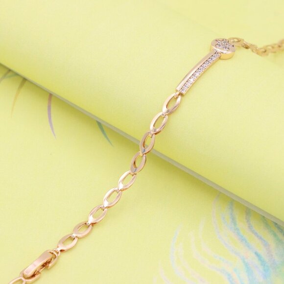 "Rose Gold Floral Design Bracelet with Sparkling Zircon Accents, XPBL0968 - Picture 3 of 12